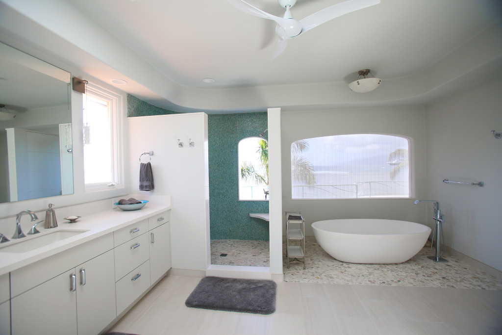 Master bathroom with soaking tub and rain shower